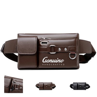 Cow Genuine Leather Fanny Pack with Adjustable Strap