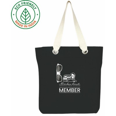 Commuter 12 oz Canvas Tote Bag | Black Travel Gusseted Bookstore (14x16x4)